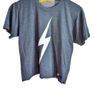 Aviator Nation Lightning Bolt Tee Gray Graphic T-Shirt Women  S